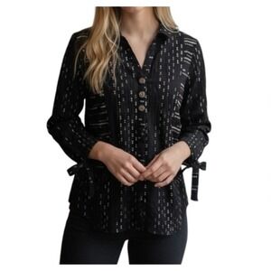 Habitat Womens Textured Pleated Pocket Front Button Down Shirt Size XL Lagenlook